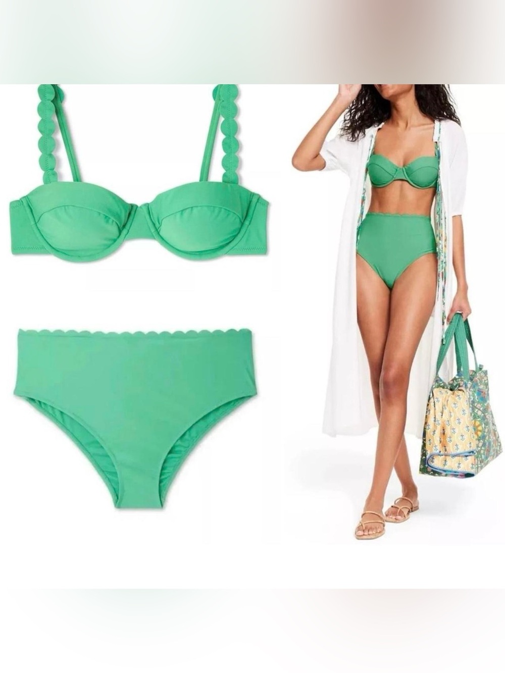 RHODE Solid Green 2-Piece Bikini Set Underwire Top High-Waist Bottom XL